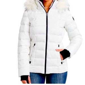 Nautica Womens Faux Fur Trim Hooded Midweight Puffer Jacket(White Large)